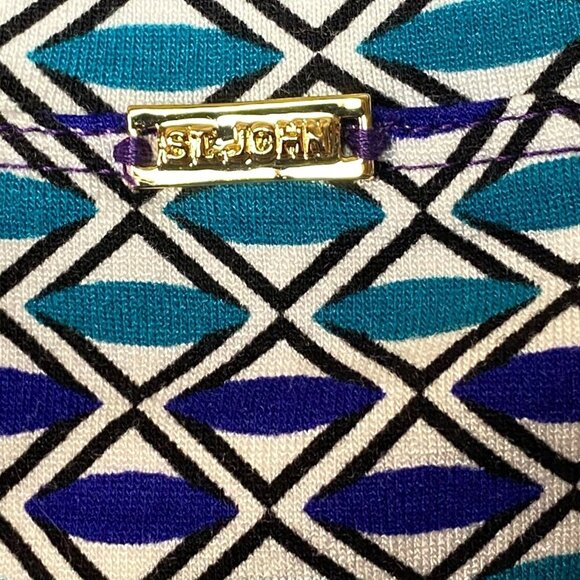 St. John Womens Geometric Print Top L Blue & Teal Rounded Neckline - Picture 3 of 6